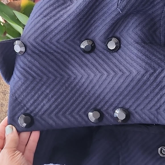 RED VALENTINO NAVY MADE IN ITALY LINED COTTEN N WOOL BLEN EMBOSSED PEA COAT EU46 - Picture 11 of 11